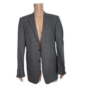 MANTONI ITALY Mens Sport Coat‎ Jacket  100% Wool Gray  Herringbone Blazer